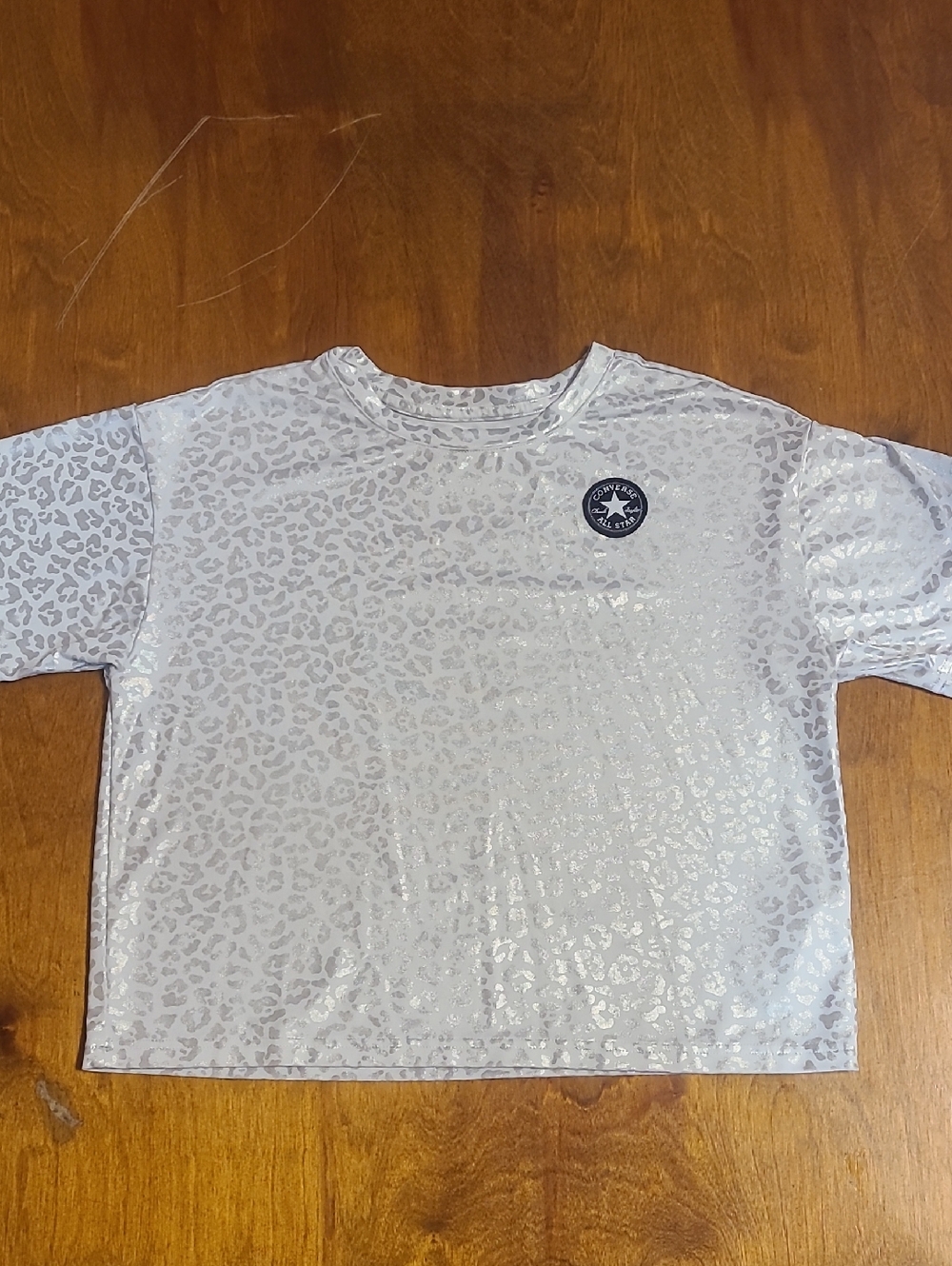 Converse Metallic Leopard Print Short Sleeve Tee Crop Top